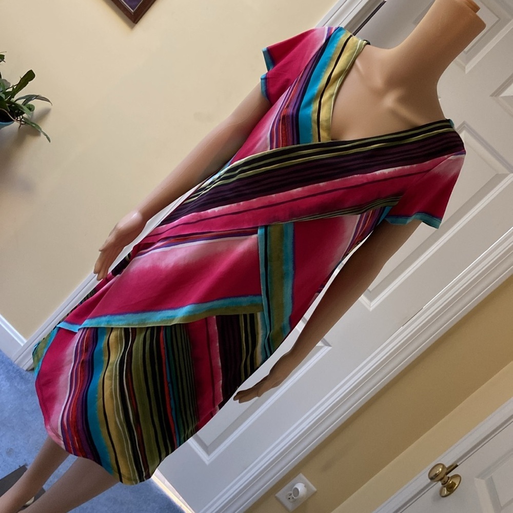 Tiana B Multicolor Bright Dress Size LARGE V-Neck Layered Striped Stretch